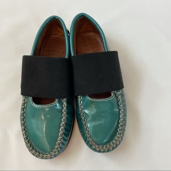 Atlanta Mocassins Kids Teal Patent Leather Slip-On Loafers with Elastic Strap - Picture 4 of 10